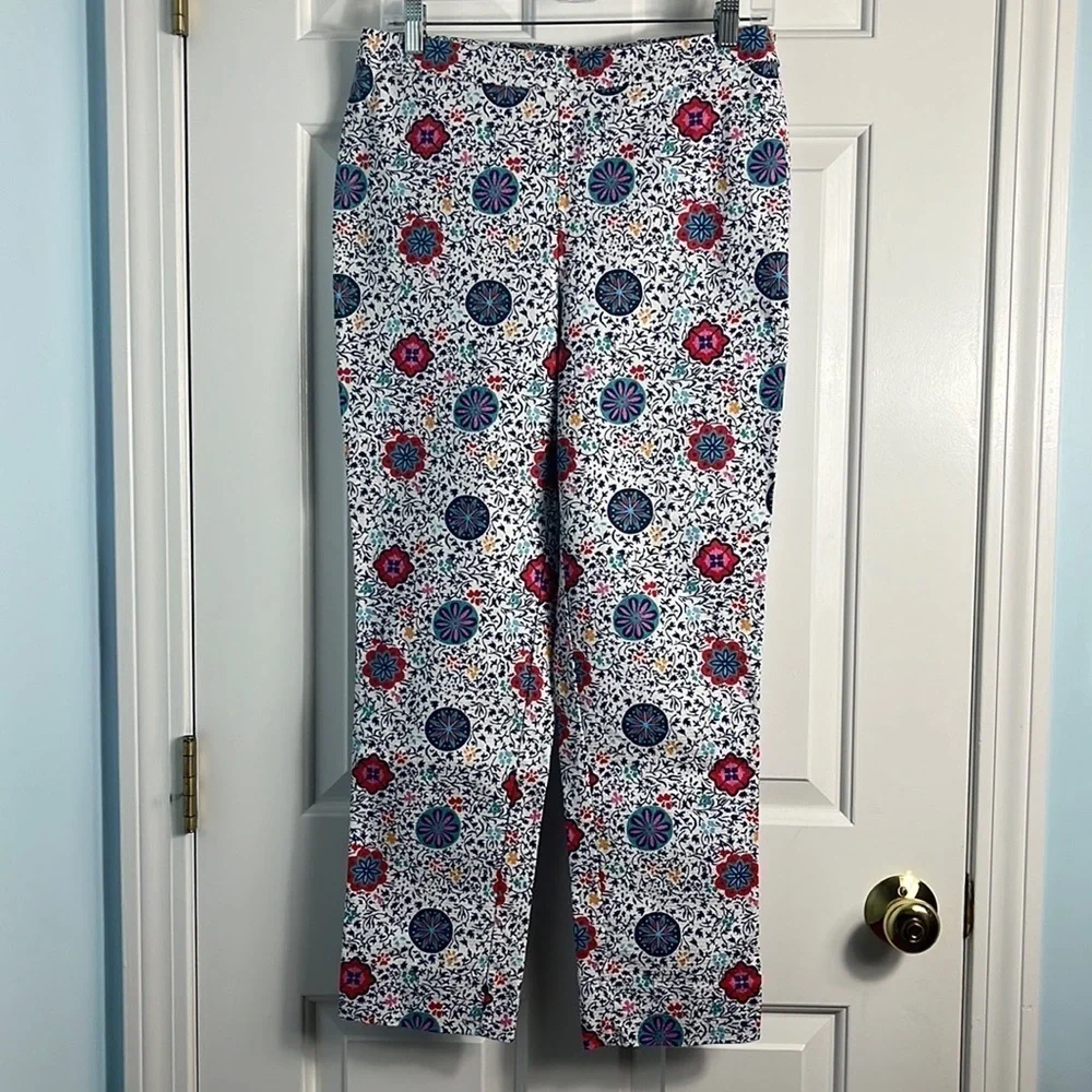 Boden Al Fresco Colorful Floral Print Slim Fit‎ 7/8 Cropped Side Zip Pants Boho - Picture 3 of 14